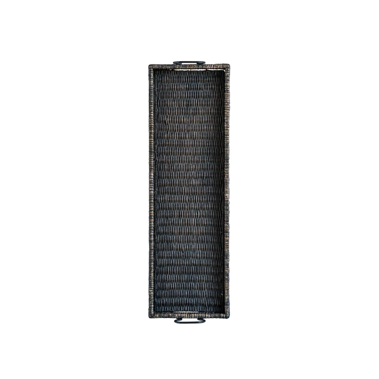 Hello Honey® Black Rattan & Wood Tray with Handles